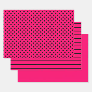 Hot-roze zwarte puntstrips inpakpapier vel