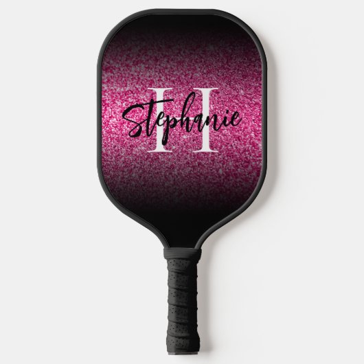 Hot-roze zwarte rand Ombre Monogramma Pickleball Paddle (Voorkant)