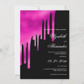 Hot-roze zwarte waterverf gradiënt dript bruiloft kaart (Voorkant)