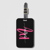 Hot Roze Zwarte Wereld Reiziger Monogram Naam Bagagelabel (Voorkant (verticaal))