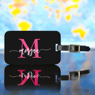 Hot Roze Zwarte Wereld Reiziger Monogram Naam Bagagelabel