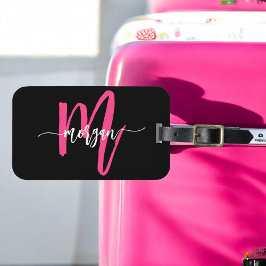 Hot Roze Zwarte Wereld Reiziger Monogram Naam Bagagelabel