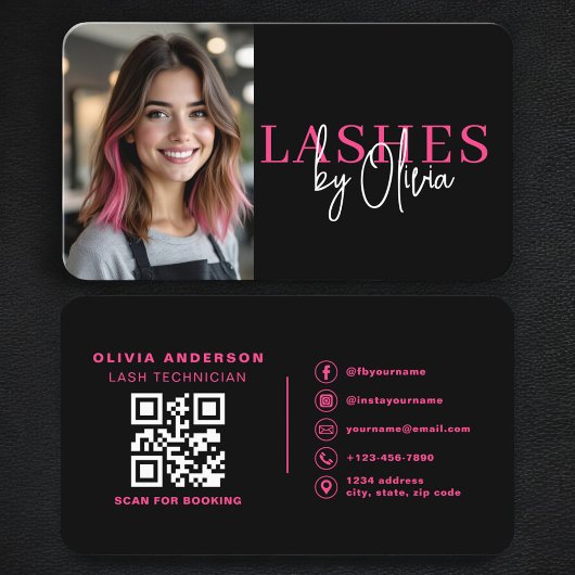Hot Roze Zwarte Wimpertechnicus Foto QR-code Visitekaartje