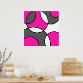 Hot-roze zwarte witte Abstracte cirkels Poster (Keuken)