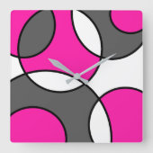 Hot-roze zwarte witte Abstracte cirkels Vierkante Klok (Voorkant)