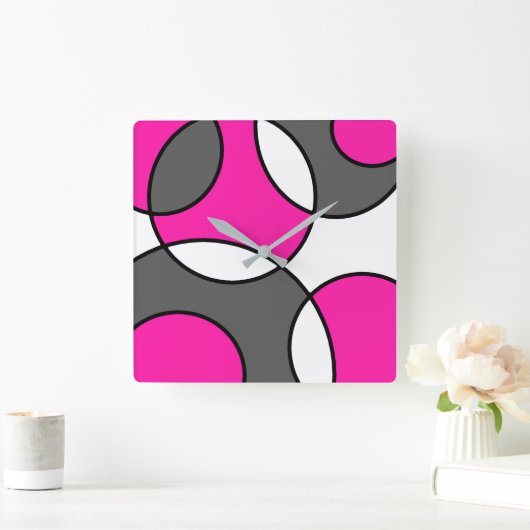 Hot-roze zwarte witte Abstracte cirkels Vierkante Klok (Huis)