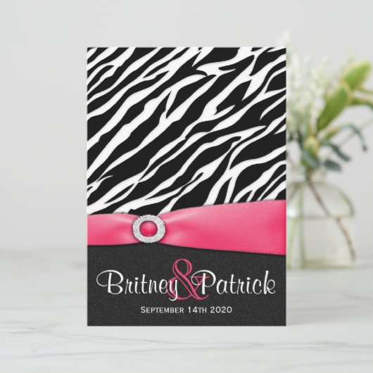 Hot-roze zwarte witte Zebra Kaart (Staand voorkant)