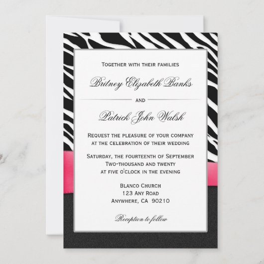 Hot-roze zwarte witte Zebra Kaart (Achterkant)