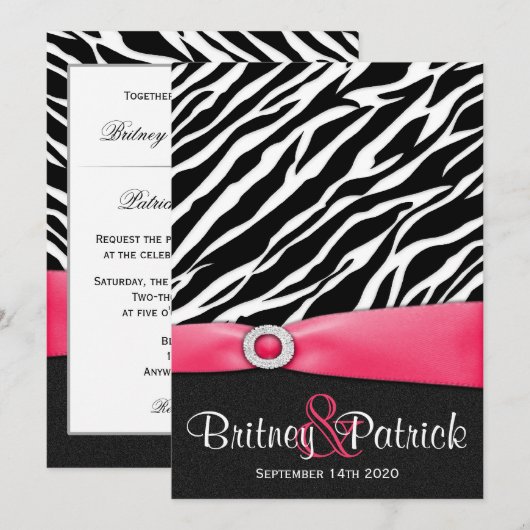 Hot-roze zwarte witte Zebra Kaart (Voorkant / Achterkant)