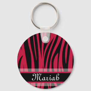 Hot-roze zwarte zebra Afdrukken Aangepaste naam Sleutelhanger