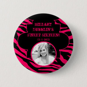Hot-Roze Zwarte Zebra Afdrukken Dierfoto Button