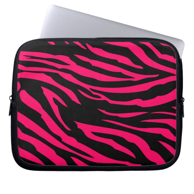Hot-roze zwarte Zebra Afdrukken Dierlijk Hoesje vo Laptop Sleeve (Voorkant)