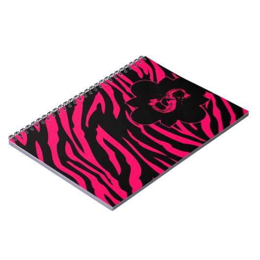 Hot-Roze Zwarte Zebra Afdrukken Dierlijk Notitiebo Notitieboek (Linkerzijde)