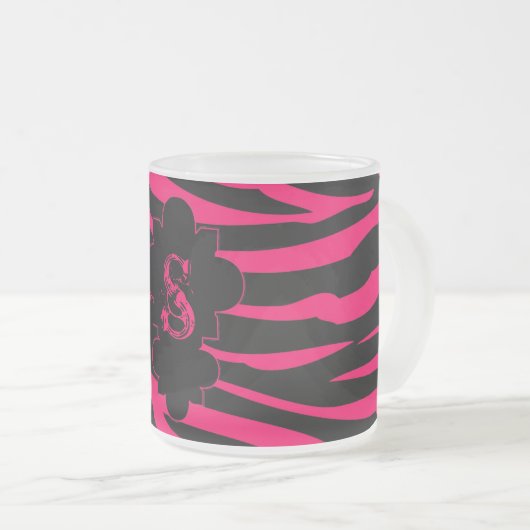 Hot Roze Zwarte Zebra Frosted Glass Coffee Mok Cup (Voorkant rechts)