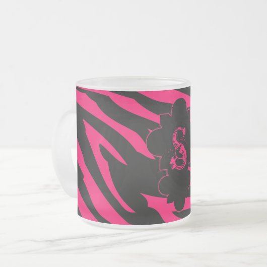 Hot Roze Zwarte Zebra Frosted Glass Coffee Mok Cup (Voorkant links)