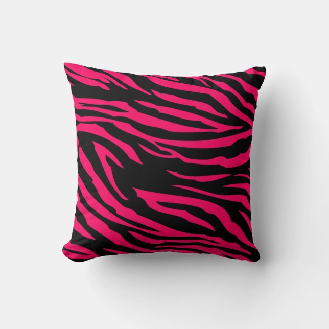 Hot Roze Zwarte Zebra Print Couch Sierkussen (Voorkant)