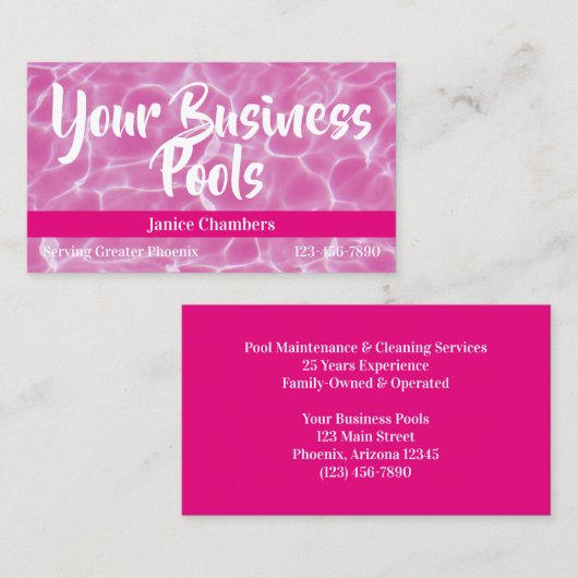 Hot roze zwembad foto visitekaartje (Voorkant / Achterkant)