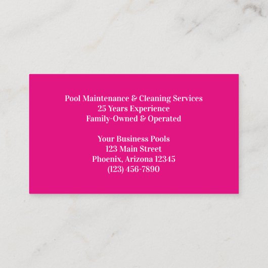 Hot roze zwembad foto visitekaartje (Achterkant)