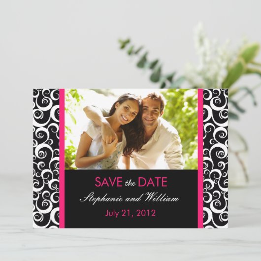 Hot-roze zwenkfoto Opslaan datum Save The Date (Staand voorkant)