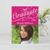 Hot-roze Zwirband script Afstuderen Kaart (Staand voorkant)