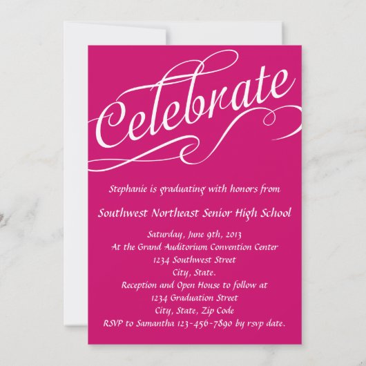 Hot-roze Zwirband script Afstuderen Kaart (Achterkant)