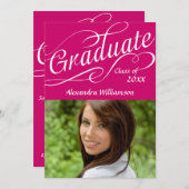 Hot-roze Zwirband script Afstuderen Kaart (Voorkant / Achterkant)