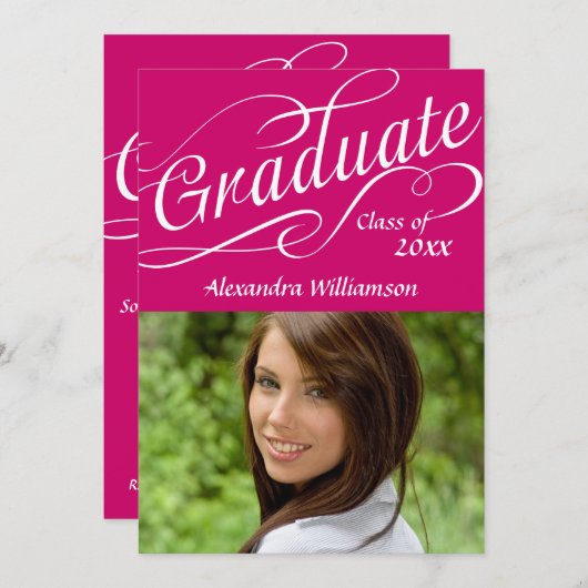 Hot-roze Zwirband script Afstuderen Kaart (Voorkant / Achterkant)