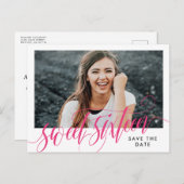 Hot-roze Zwittig Zestien sparen de datum Briefkaart (Voorkant / Achterkant)