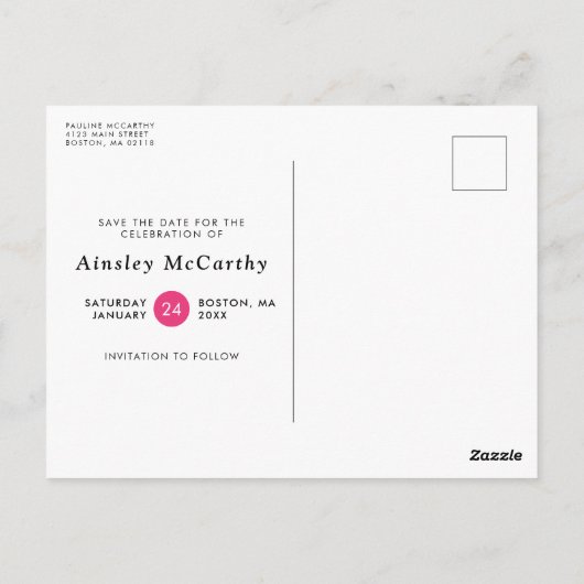 Hot-roze Zwittig Zestien sparen de datum Briefkaart (Achterkant)