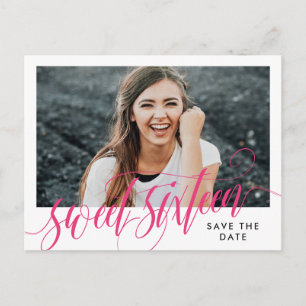 Hot-roze Zwittig Zestien sparen de datum Briefkaart