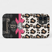 Hot-roze zwoerd Heart Shaped Faux Bling Leopard Case-Mate iPhone Case (Achterkant (horizontaal))