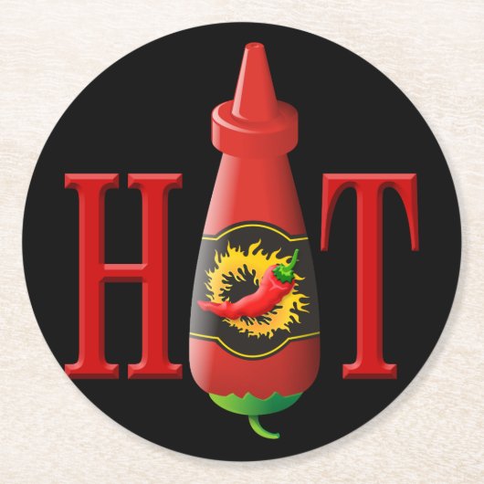 Hot Sauce Bottle Ronde Kartonnen Onderzetter (Voorkant)