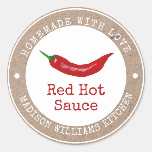 Hot Sauce Label | Homemade met liefde |Rode Chili (Voorkant)