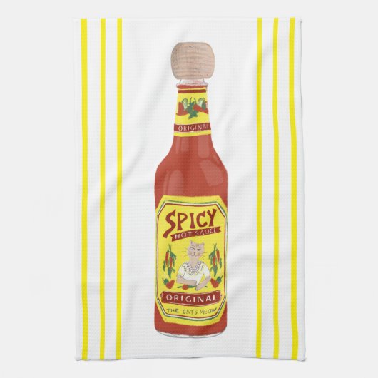 HOT SAUCE Spicy Cat Yellow stripe Theedoek (Verticaal)