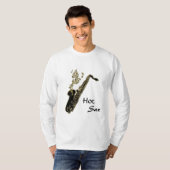 Hot Sax! Gold Musical Notes en Saxophone T-shirt (Voorkant volledig)