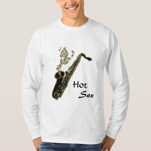 Hot Sax! Gold Musical Notes en Saxophone T-shirt (Voorkant)