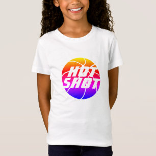 Hot-shot Basketball-prijsopgave met witte tekst T-shirt