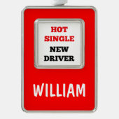 Hot Single New Driver Verzilverd Omlijst Ornament (Voorkant)