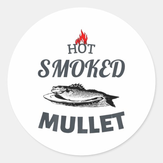 Hot Smoked Mullet BBQ Vis Gekookte Vis Restaurant Ronde Sticker (Voorkant)