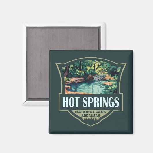 Hot Springs National Park Illustratie Retro Badge Magneet (Voorkant / Achterkant)
