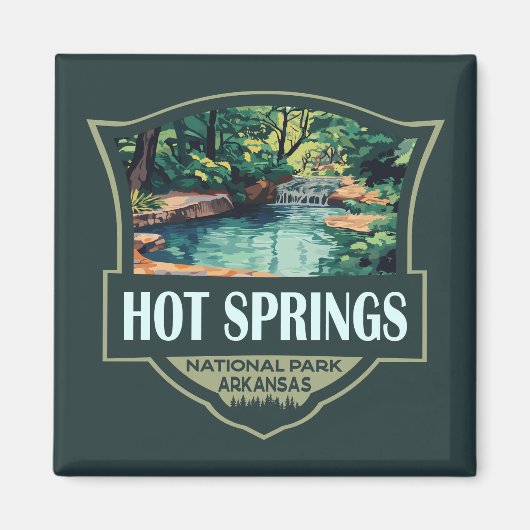 Hot Springs National Park Illustratie Retro Badge Magneet (Voorkant)