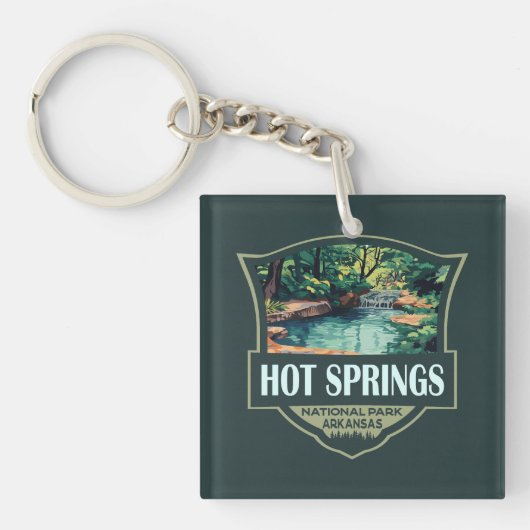 Hot Springs National Park Illustratie Retro Badge Sleutelhanger (Voorkant)