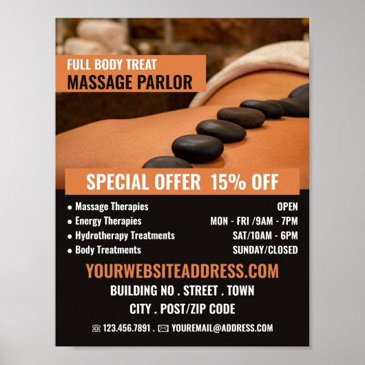 Hot Stone Massage, Massage Therapie Massage salon Poster (Voorkant)