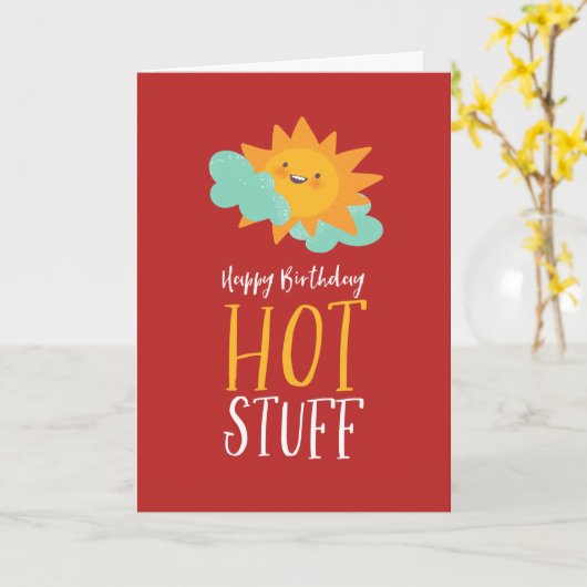 Hot Stuff Cute Summer Pun Funny Happy Birthday Kaart (Gele Bloem)