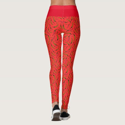 Hot Stuff Fun Red Green Chili Peppers Patroon Leggings (Achterkant)