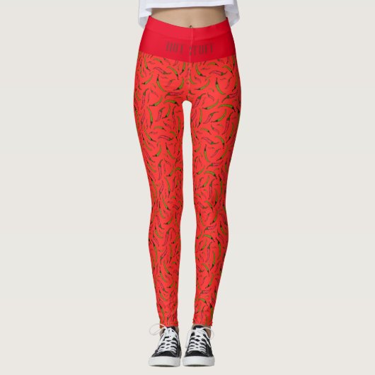 Hot Stuff Fun Red Green Chili Peppers Patroon Leggings (Voorkant)