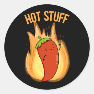 Hot Stuff Grappig Red Hot Chili Pepper Pun Dark BG Ronde Sticker