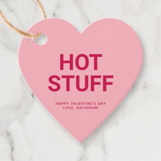Hot stuff roze hart grappig schattig Valentijnsdag Bedankjes Labels (Voorkant)