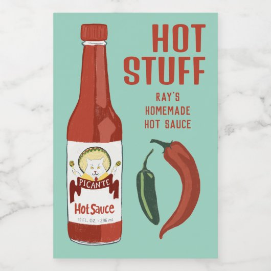 HOT STUFF Spicy Hot Sauce Jalapeños Chiles Voedselcontainer Etiket (Enkel label)