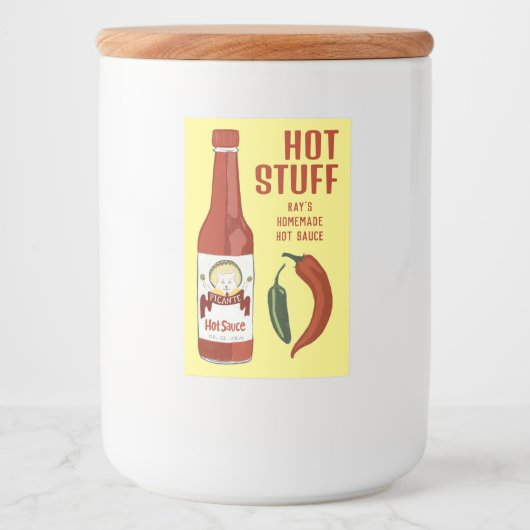 HOT STUFF Spicy Hot Sauce Jalapeños Chiles Voedselcontainer Etiket (Voorkant)